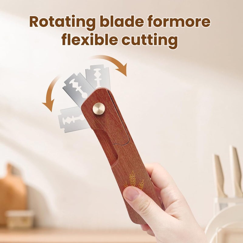 Drcomtruing Bread Lame Dough Scoring Tool, Upgrade Bread Scoring Tool for Sourdough Bread Baking, Sourdough Scoring Tool for Homemade With 10 Razor Blades (Reddish Brown) - Image 5